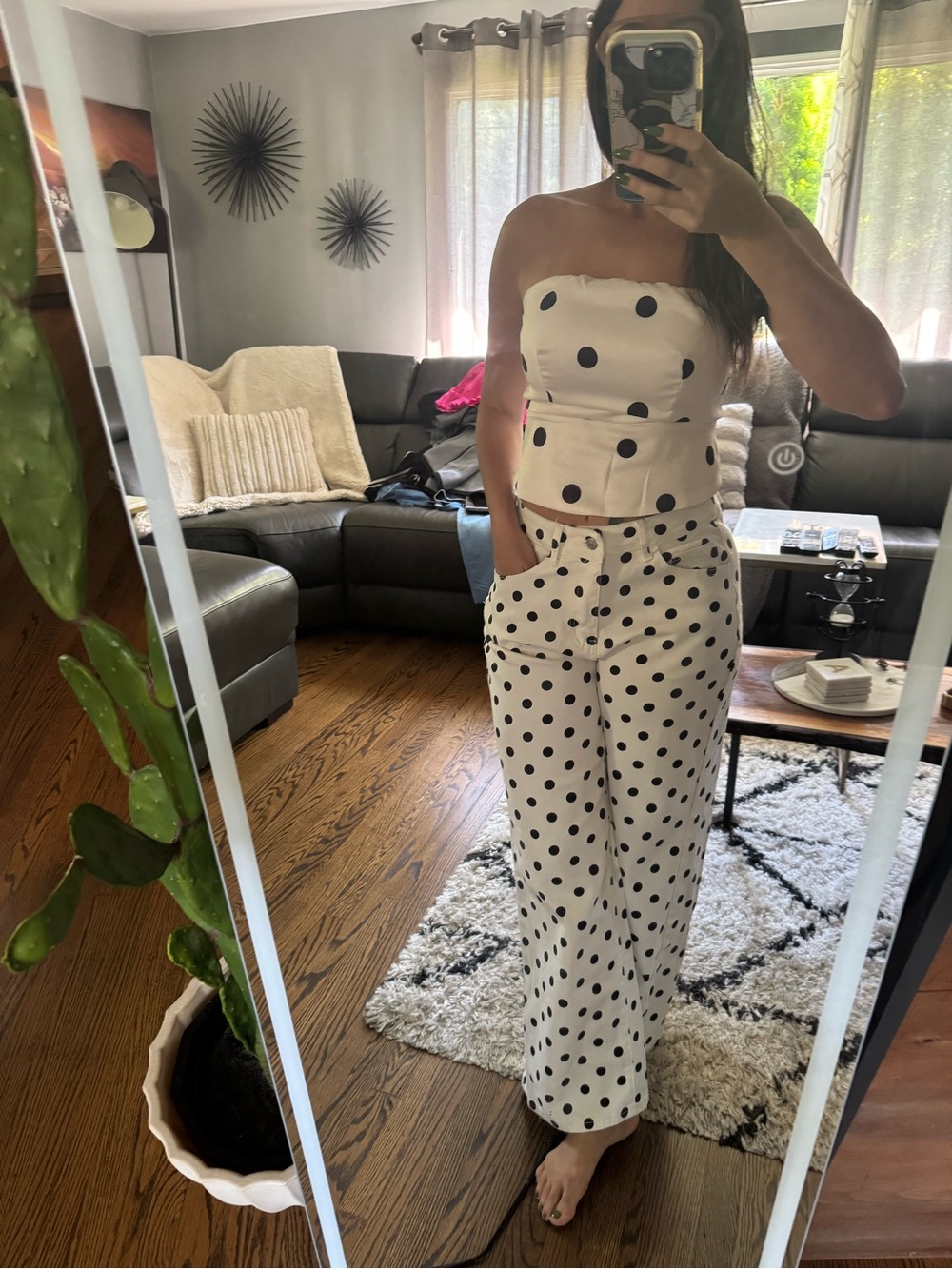 Musera sz 28 pants Polka Dot Strapless top mWide-Leg Skirted Pants - White/Black
